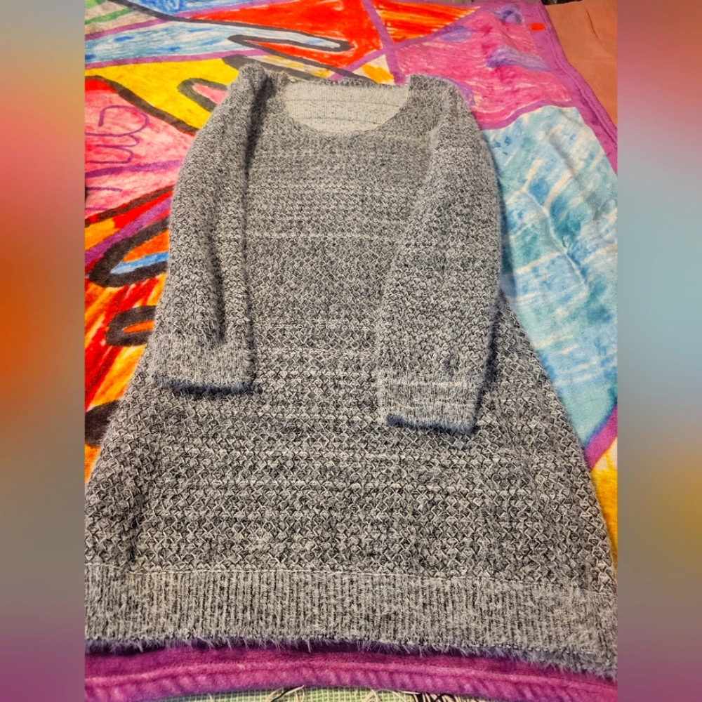 Shein Prive Scoop Neck Marled Knit Sweater Dress - Black Size Large 8/10